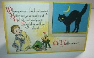 Vintage Halloween Postcard Black Cat Moon Light Nash Unused Series 27 Original 