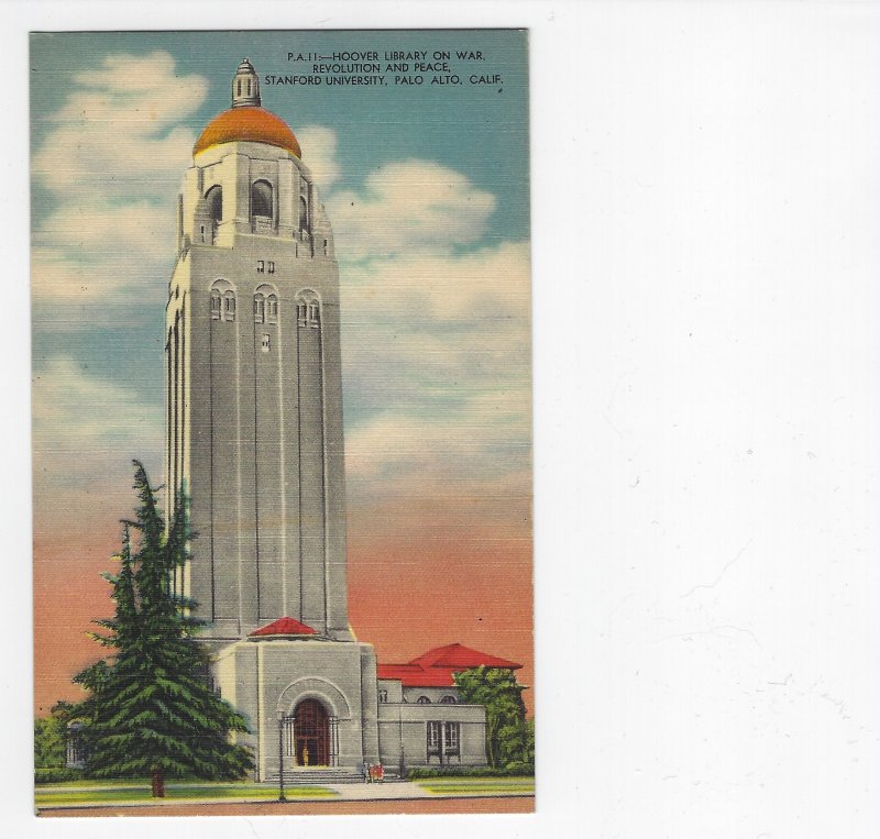 Nicely Colored Linen PC Hoover Library,  Stanford Univ,  Palo Alto CA - Unused