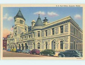 Unused Linen POST OFFICE SCENE Augusta Maine ME hs1250