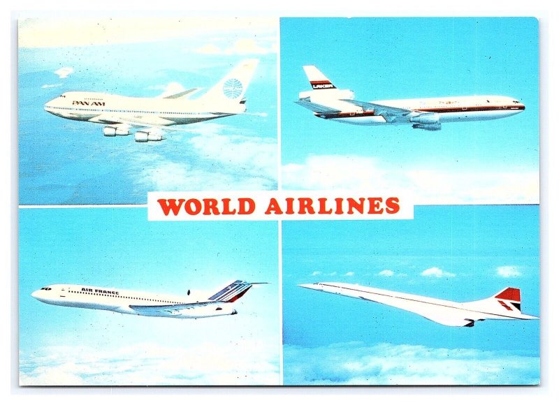 World Airlines Multi View Postcard Continental View Card Airplanes