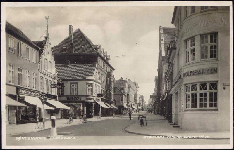 denmark, SONDERBORG, Perlegade, Bank, Bookstore (1948) RPPC