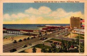 Texas Galveston Beach Boulevard and The Gulf Of Mexico Curteich