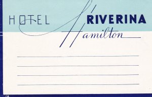 Australia Hamilton Hotel Riverina Vintage Luggage Label sk2242