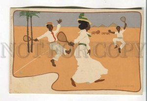 485377 Playing tennis ART NOUVEAU WENNERBERG African AMERICAN lions background