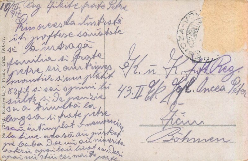 Austria Graz, Mur und Schloßberg bridge panorama postcard 1916-17