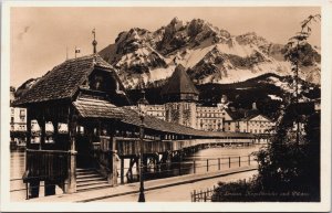 Switzerland Luzern Kapellbrücke und Pilatus Vintage RPPC C033