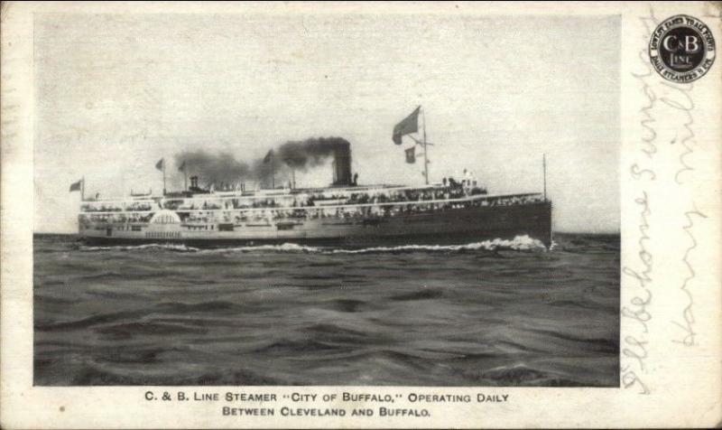 C&B Line Steamer Ship City of Buffalo w/ Company Logo 1909 Used Postcard