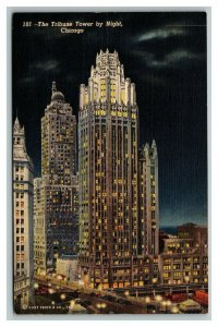 Vintage 1940's Postcard Panoramic View The Tribune Tower Chicago Illinois