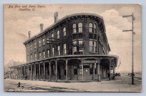 J87/ Crestline Ohio Postcard c1910 Big Four Pennsylvania Railroad Depot 1568