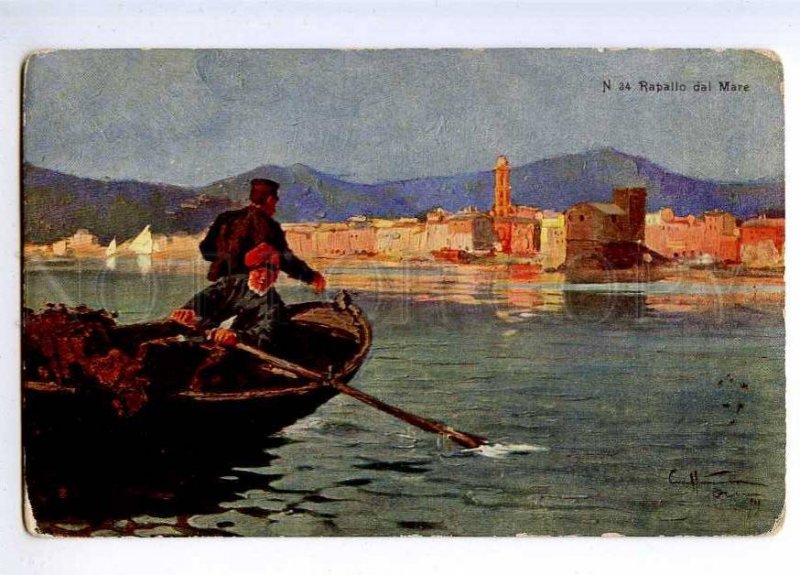 189750 Italy RAPALLO dal Mare FISHING Boat Vintage postcard