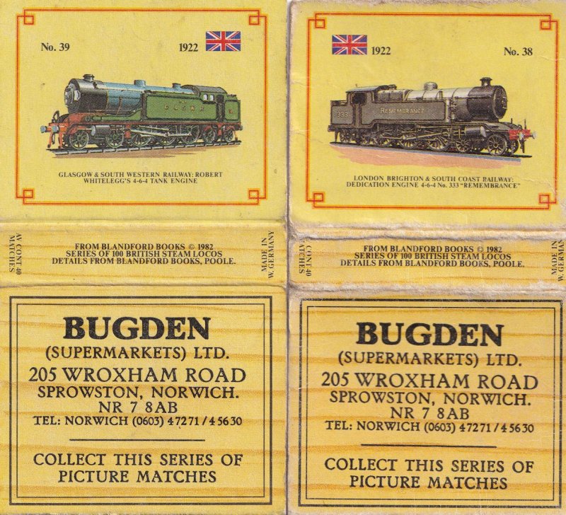 Budgens Sprowston Supermarket Train Norwich Norfolk 2x Old Matchbox Label