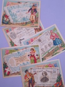 Lot of 4 1800s World Bank Italy France Spain Trade Cards