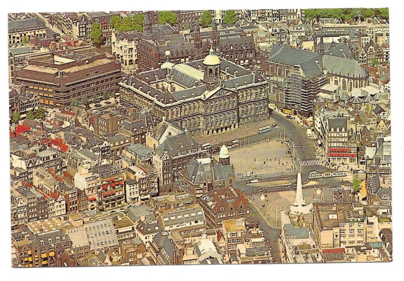 Netherlands Amsterdam Royal Palace Aerial View Dam Square Vtg 1971 Postcard 4X6
