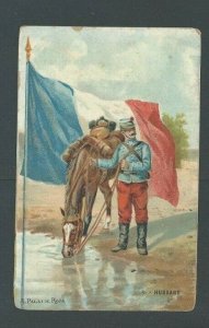 Ca 1915 Post Card WW1 Cavalry Member In Uniform Hussards W/Flag Of France