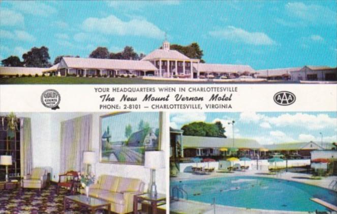 Virginia Charlottesville New Mount Vernon Motel Lobby and Swimming Pool 1962