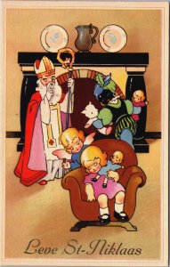 Groeten van Sint Niklaas Saint Nicolas With Angel And Black Pete Postcard C101