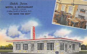 Dutch Farm Motel & Restaurant By Night - Sanford, North Carolina NC Postcard