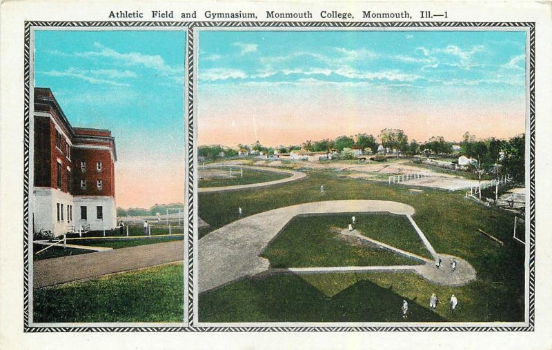 Fitnessstudio & Baseball Feld,Monmouth College,Il Postkarte Spieler auf dem Feld