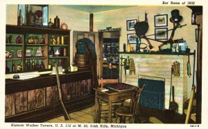 Historic Walker Tavern Pioneer Bar Room Irish Hills Michigan MI Vintage Postcard