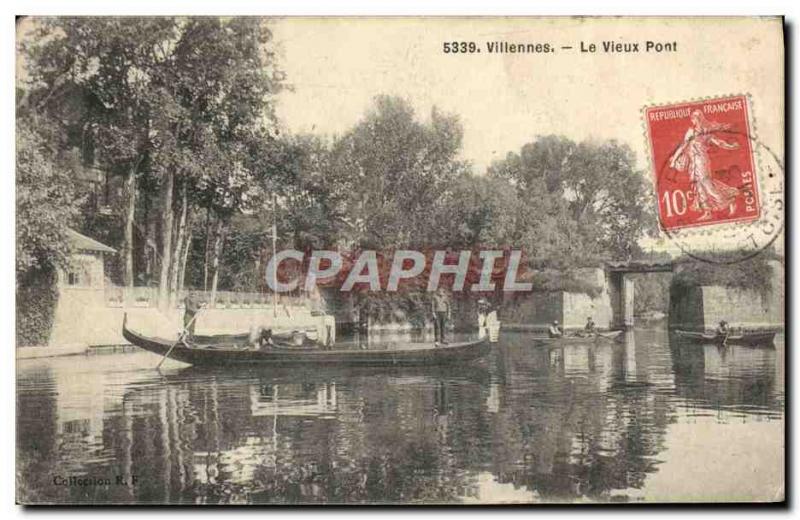 Old Postcard Villennes Old Bridge Boat
