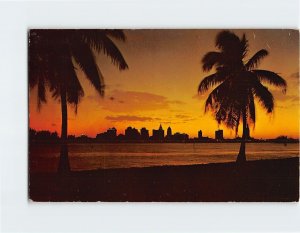 Postcard Skyline of Miami, at sunset, Miami, Florida