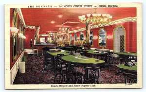RENO, NV Nevada ~ BONANZA SUPPER CLUB Blackjack Tables c1940s Linen Postcard