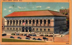 Historic Public Library Downtown Boston Massachusetts Old Cars DB Postcard