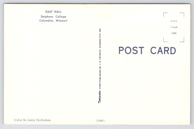 State View~Columbia Missouri~East Hall~Stephens College~Vintage Postcard