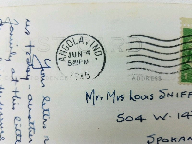 Stables Pokagon State Park Lake Janes Angola Indiana postmark 1945 horses