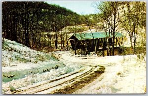 Vtg Morgan County Ohio OH Island Run Covered Bridge Eagleport Postcard