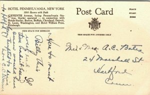 Hotel Pennsylvania New York NY 7th Ave Linen Postcard VTG UNP WOB Note 