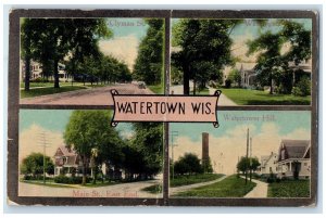 1914 Clyman Main Washington Watertower Street Hill Watertown Wisconsin Postcard