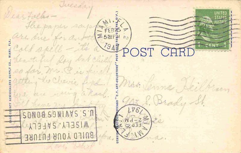 Congregational Church Coral Gables Florida 1947 linen postcard