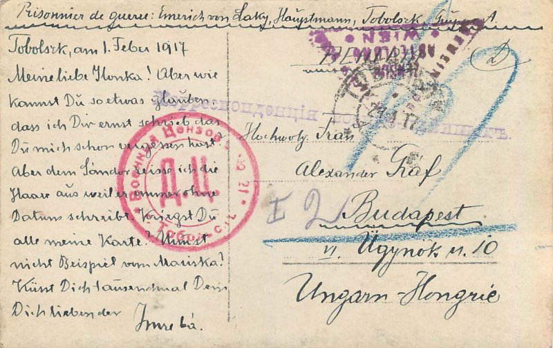 Russia Siberia Field post WW I Camp Tobolsk 1917 prisoner of war censorship