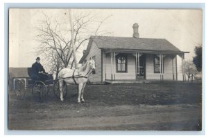 c1910's Teacher's House Horse Wagon Fremont Indiana IN RPPC Photo Postcard 