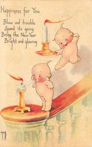 Rose O' Neill Kewpie's Candle's Christmas Seal Tied on Poem Postcard