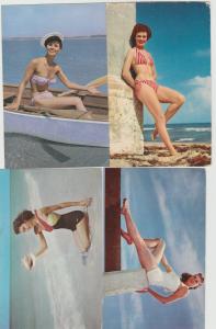 Lot of 4 pinup blond brunette 1950s 60s bikini bathing suit Postcards