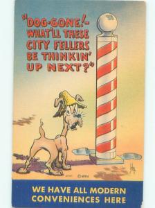 Linen Comic DOG AT A BARBER POLE AC0160