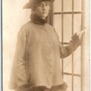 ID'd c1910s Cute Young Lady Girl RPPC Fur Coat Real Photo PC Audrey Russell A124