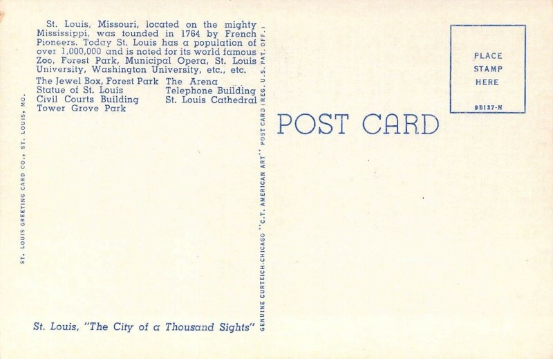 Beautiful Linen Large Letter, St Louis, Missouri, MO, River, Ct Pub,Old Postcard 