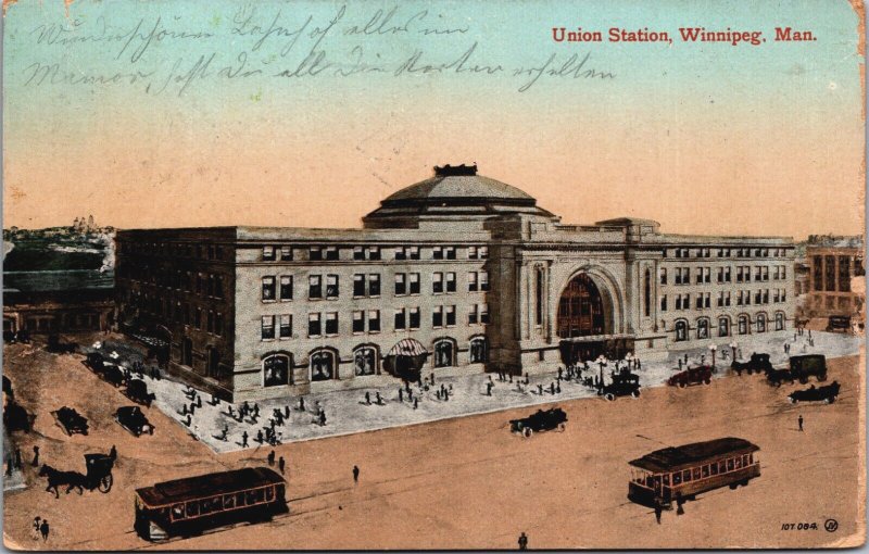 Canada Union Station Winnipeg Manitoba Vintage Postcard C033