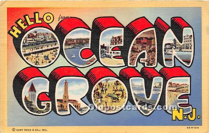 Greetings from, Linen Ocean Grove, New Jersey, NJ, USA Large Letter 1948 