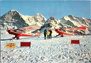 Swiss Glacier Airfield Piper Supercup with Alps Continental Chrome Postcard
