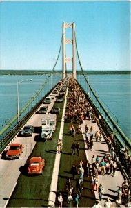 Mackinac Bridge, Mackinaw City, St. Ignace, Michigan, Labor Day Postcard