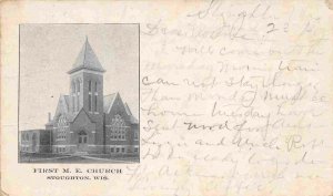 First M E Church Stoughton Wisconsin 1907 postcard