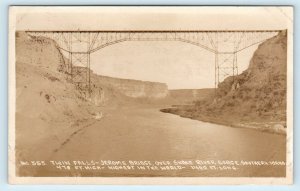 RPPC TWIN FALLS, ID Idaho ~ JEROME BRIDGE over SNAKE RIVER c1920s  Postcard