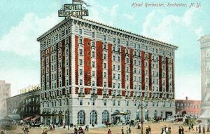 Rochester NY-New York, Hotel Rochester Building Street View, Vintage Postcard