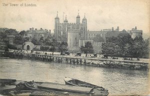 London Thames navigation & sailing Tower of London transport barge vessel crane