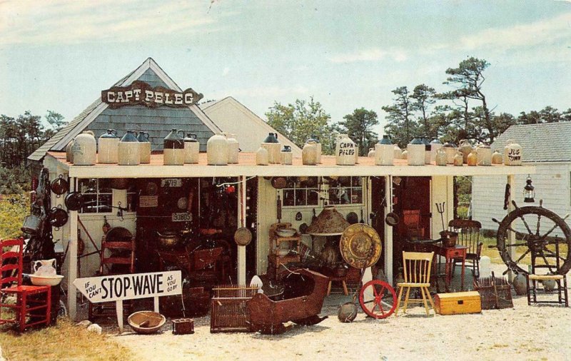 WEST DENNIS, MA Massachusetts CAPT PELEG ANTIQUE SHOP Roadside CAPE COD Postcard