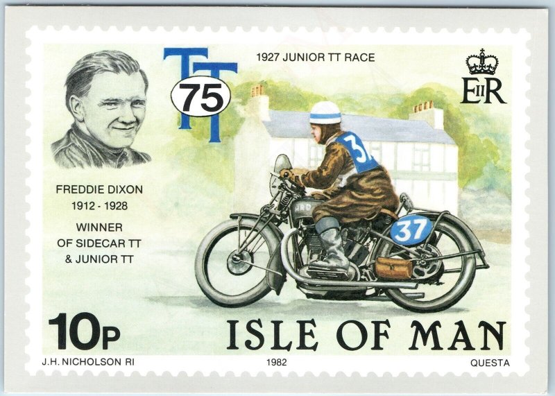 1982 75th Isle of Man Motorcycle Races 1927 Winner Freddie Dixon Postcard A255